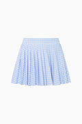 Light blue gingham print skort with pleated, flared skirt
