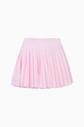 Pink printed active skort with pleated tennis-style skirt and gathered waistband