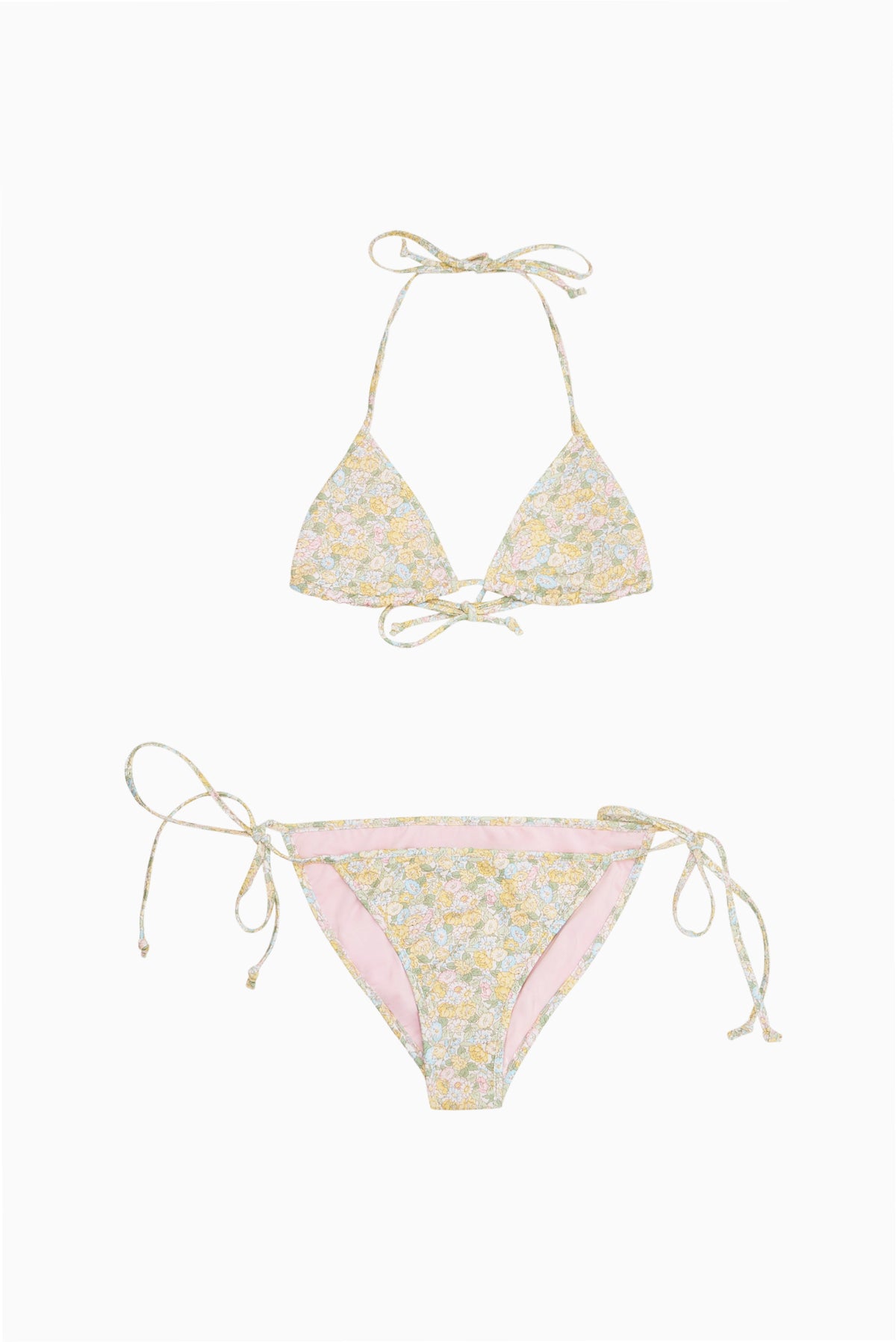 Tween floral triangle bikini set with tie straps and matching briefs