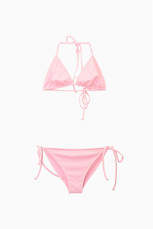 Ditsy floral triangle bikini with halter tie top and side-tie bikini bottoms