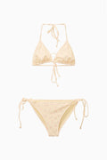 Ditsy floral triangle bikini with tie halter top and side-tie bikini bottoms