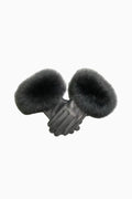 Black leather fur gloves with plush fur cuffs