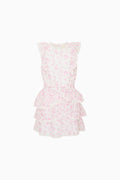 Girls floral ruffle tier dress, sleeveless pink with gathered waist and layered skirt