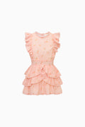 Girls peach tiered ruffle mini dress with flutter cap sleeves