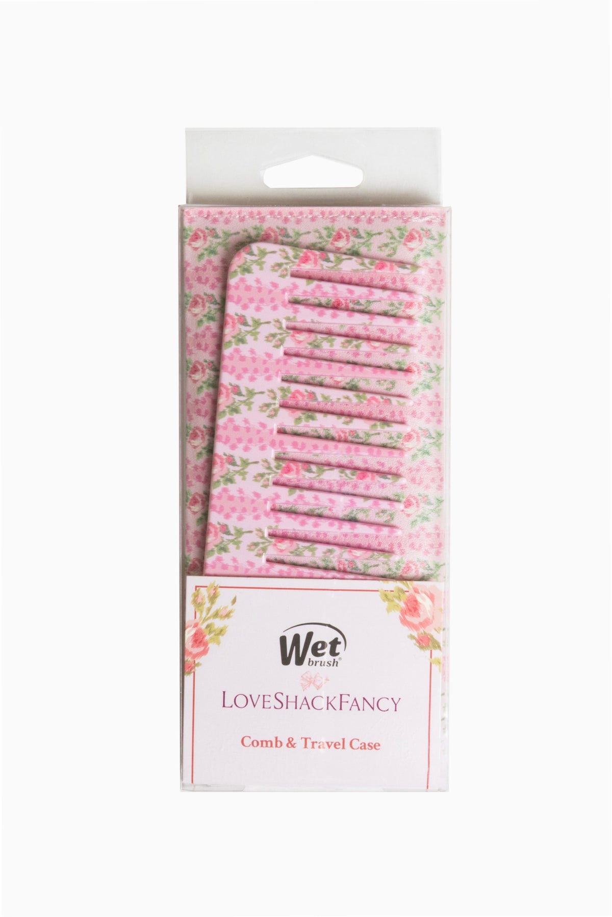 Wet Brush LoveShack Fancy comb and clear case with pink floral pattern