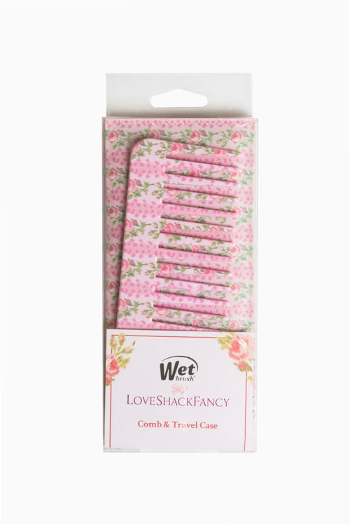 Wet Brush LoveShack Fancy comb and clear case with pink floral pattern