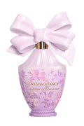 Lilac floral eau de parfum bottle with oversized satin bow and gold cap details