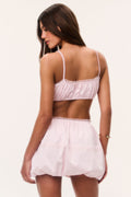 Pink cotton bubble skirt, elastic drawstring waist and layered gathered skirt