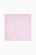 Embroidered linen bow napkin, pastel pink with corner flourish linework