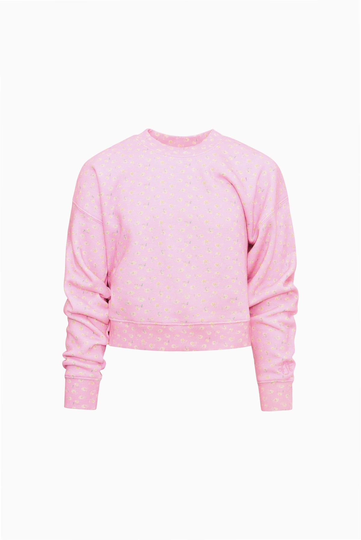 Tween girls' pink ditsy floral pullover, long sleeves, crew neck