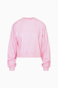 Faint yellow cropped pullover back with tiny ditsy floral print, crew neck, long sleeves