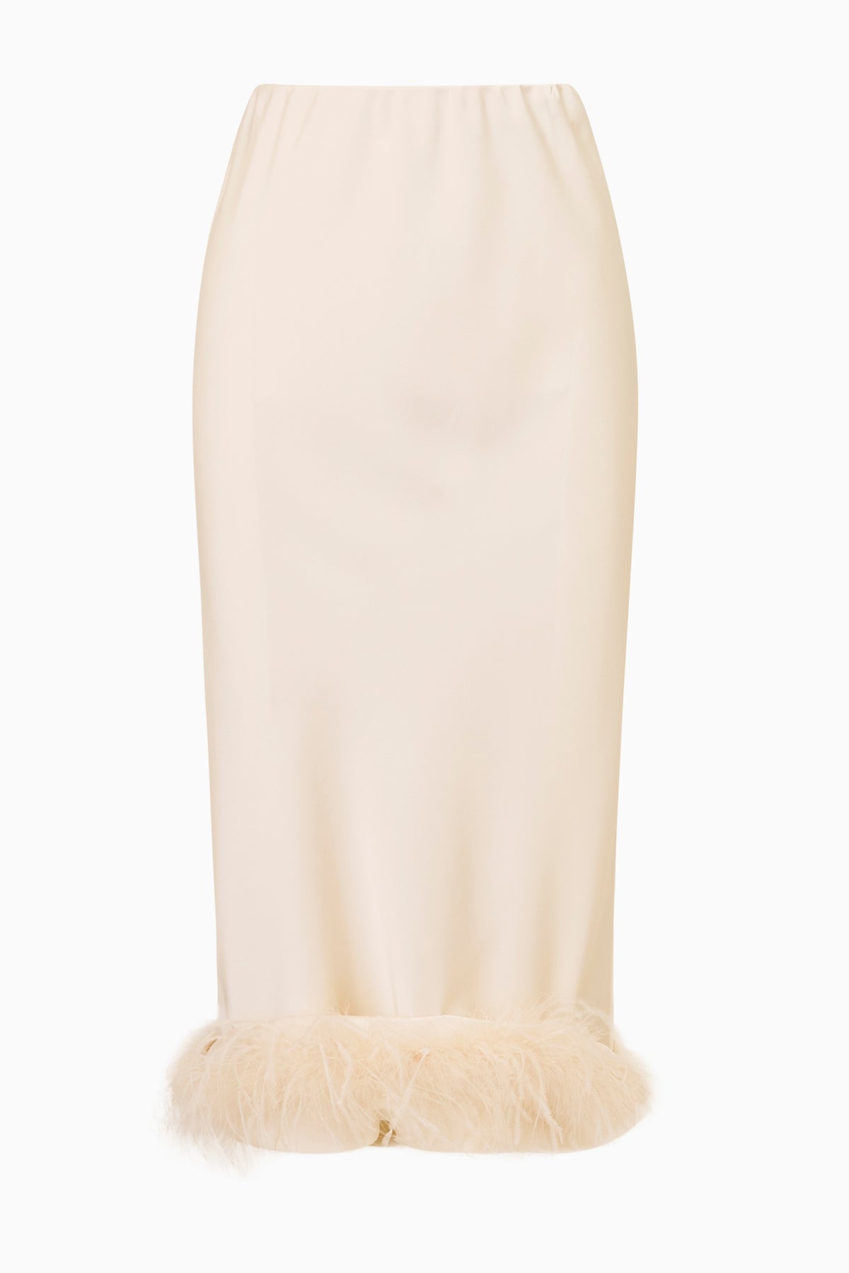 Endira Satin Feather-Trimmed Midi Skirt