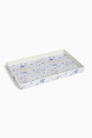 Porcelain fragrance tray in white with blue floral pattern and rectangular rim