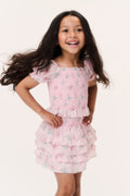 Girls pastel print ruffle tier skirt with gathered waistband