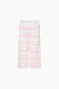 Crochet girls’ wide-leg pants in white with pink striped knit