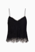 Black lace cami top with V-neck and thin adjustable straps