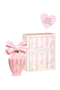 Pink eau de parfum bottle and gift box with satin bow, limited edition heart