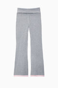 Heather gray knit flare pants with foldover waistband