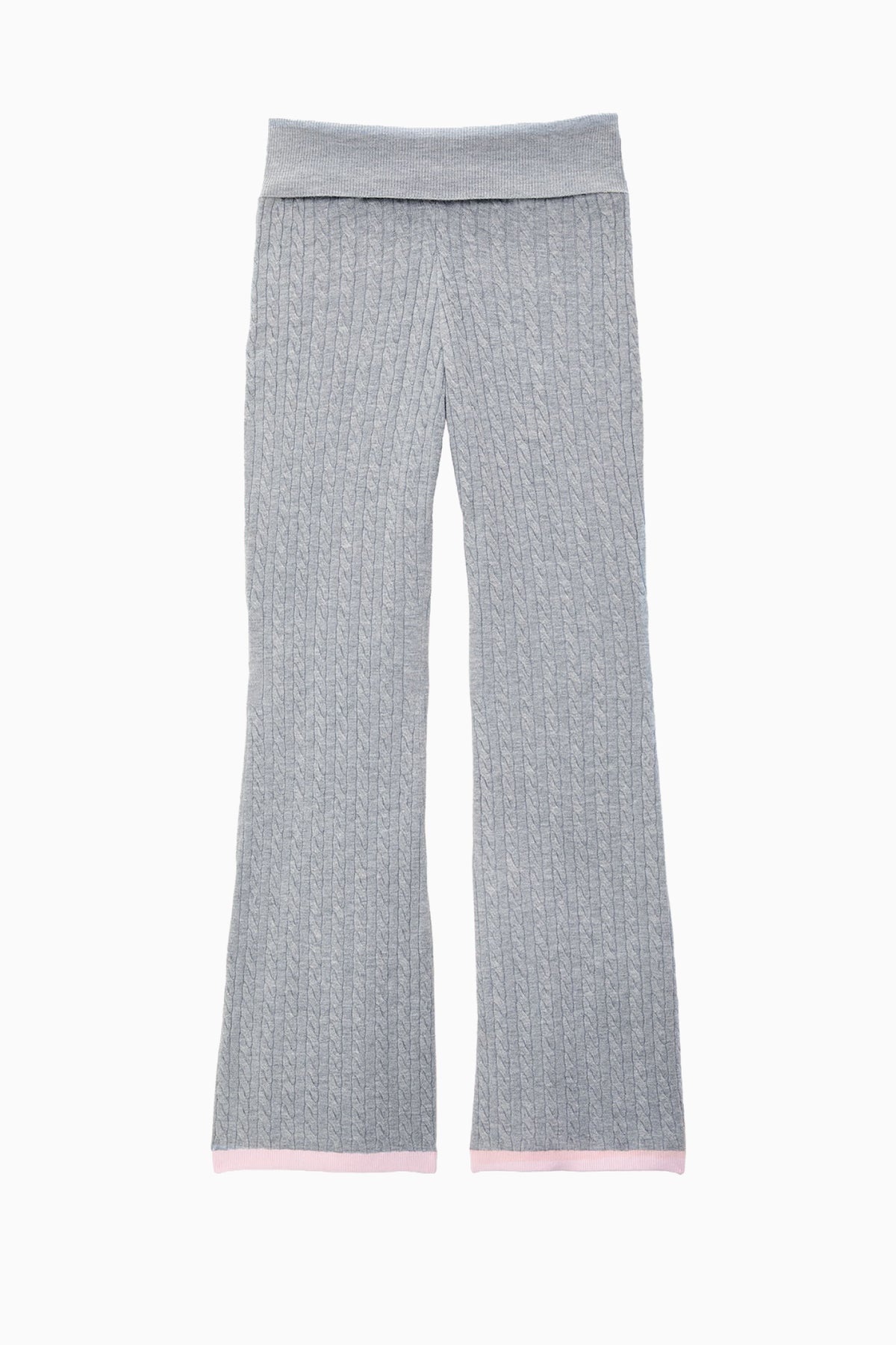 Heather gray knit flare pants with foldover waistband
