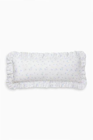 Ruffled lumbar pillow with light blue dotted pattern