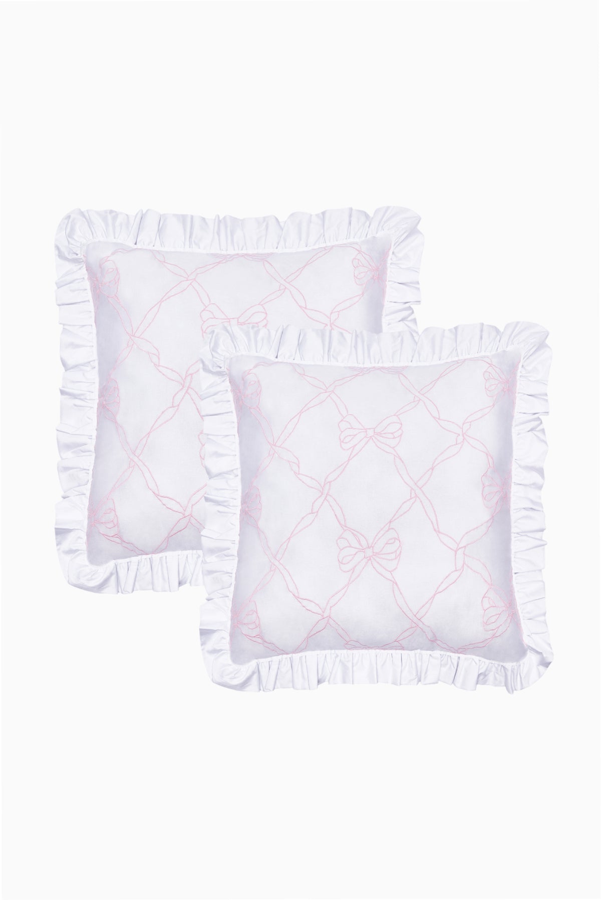 Euro pillow sham set of 2 with pink bow pattern and ruffled edges