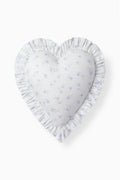 Ruffle heart decorative pillow with light blue star pattern and gathered edge trim