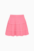 Pink pointelle knit tiered ruffle skirt with elastic waistband