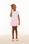 Girls tiered ruffle skirt with elastic waistband, pink