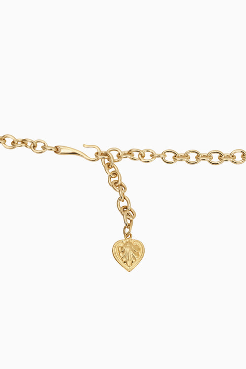 Gold chain belt with heart charm detail