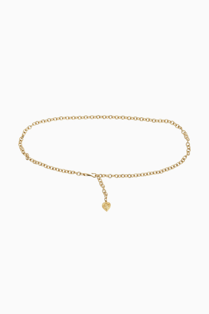 Gold chain belt with small heart pendant