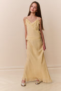 Butter lemon chiffon maxi skirt for tweens, ankle-length and gently draped
