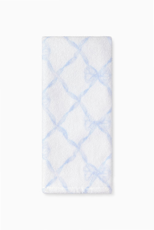 Blue printed hand towel with crossed diamond lines pattern