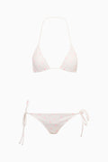 Pink patterned triangle bikini top and side-tie bikini bottom set