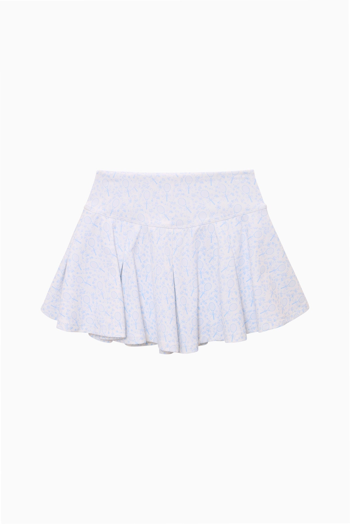 Light blue printed tennis skort with pleated flounce hem