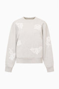 Lace-applique fleece sweatshirt, light gray heather, crew neck, long sleeves