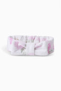 Wash headband with bow, white fabric with pink tie-dye accents