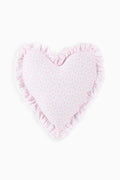 Heart-shaped ruffle pillow in pink with tiny floral pattern