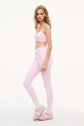 Mauve patterned legging pants with ankle-length skinny fit, elastic waist
