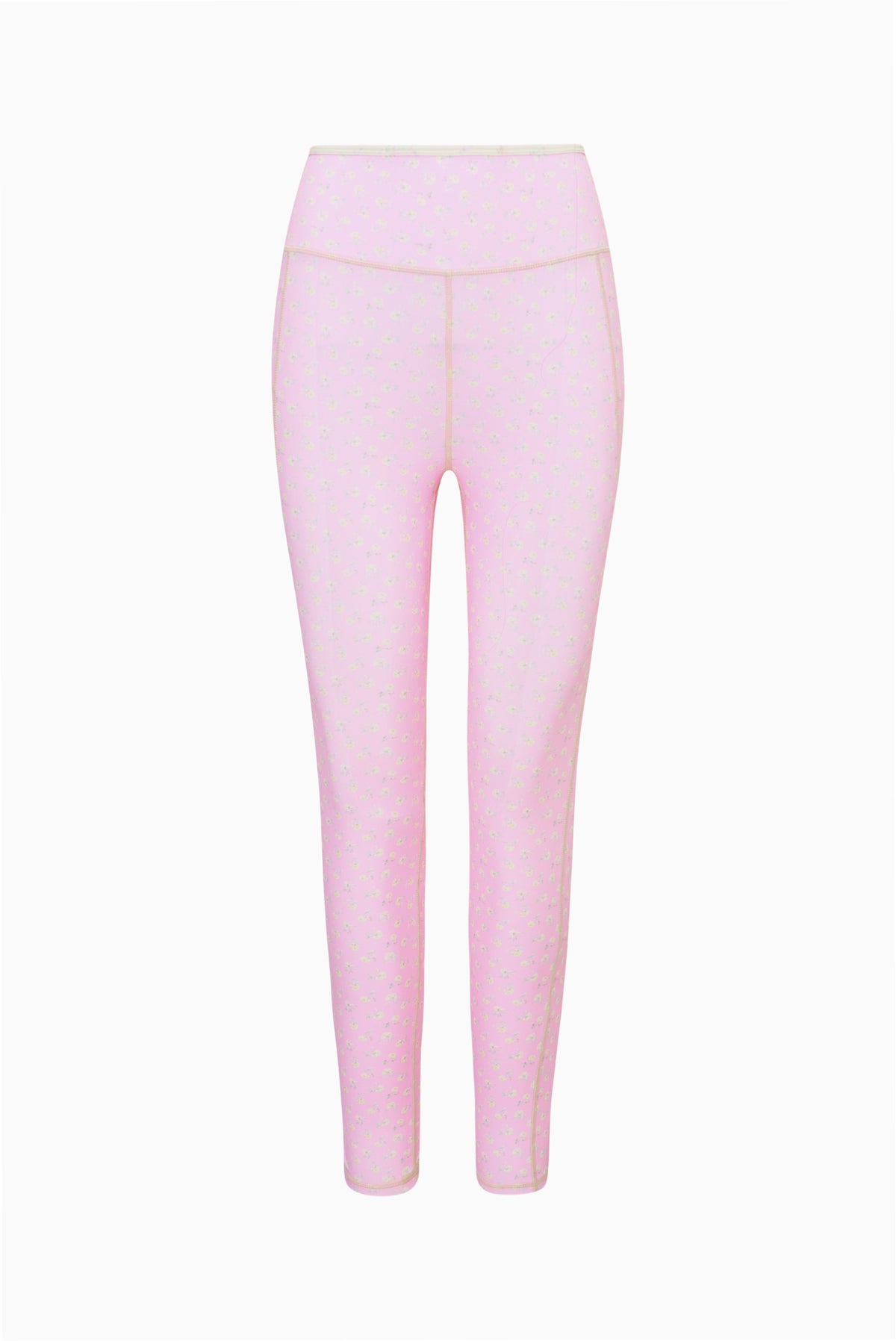 Pink speckle active leggings with wide waistband, full-length