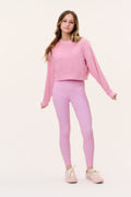 Tween girls' pink ditsy floral pullover and leggings, crew neck, long sleeves