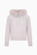 Light heather faux fur trim hoodie with front drawstrings