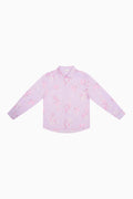 Unisex pink printed button-up shirt with long sleeves and collar