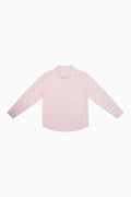 Unisex light pink printed button-up shirt with long sleeves and collar