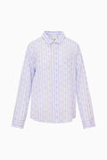 Unisex striped cotton shirt in light blue, long sleeve button-down, straight hem