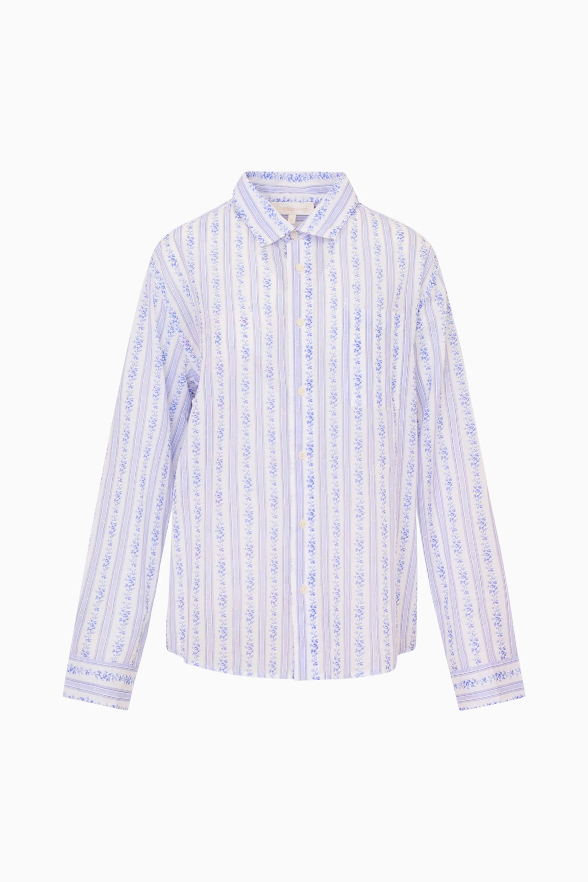 Unisex striped cotton shirt in light blue, long sleeve button-down, straight hem