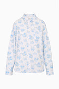 Unisex floral button-up shirt with collar, button front, long sleeves
