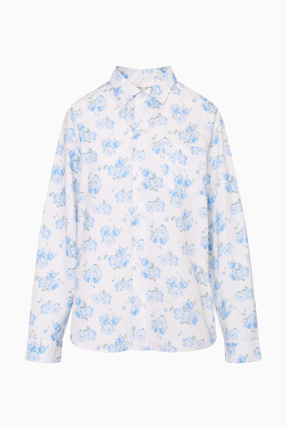 Unisex floral button-up shirt with collar, button front, long sleeves