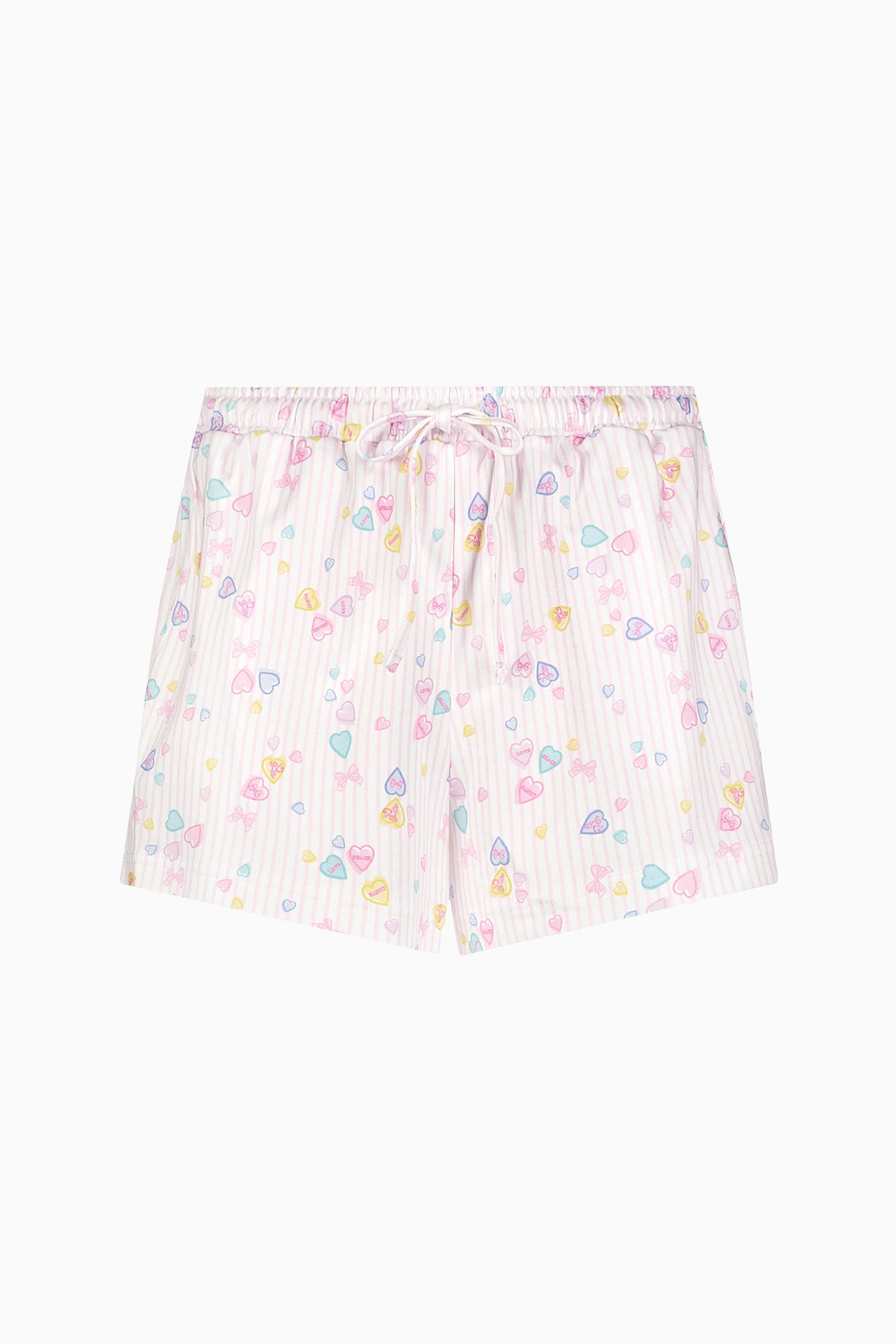 Girls' pastel heart print pajama shorts with elastic waistband