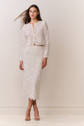 Ivory lace midi pencil skirt with allover lace pattern
