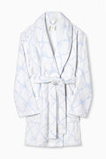 Indie printed robe, light blue printed shawl-collar robe with tied waist belt